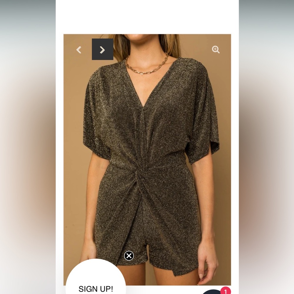 Gold Metallic Twist Front Romper - Picture 2 of 4